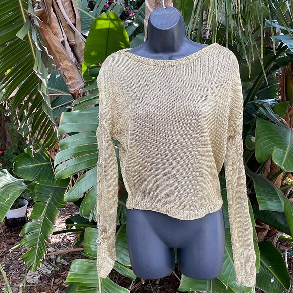 metallic crochet chain mail top with the laced sleeves - Picture 1 of 6